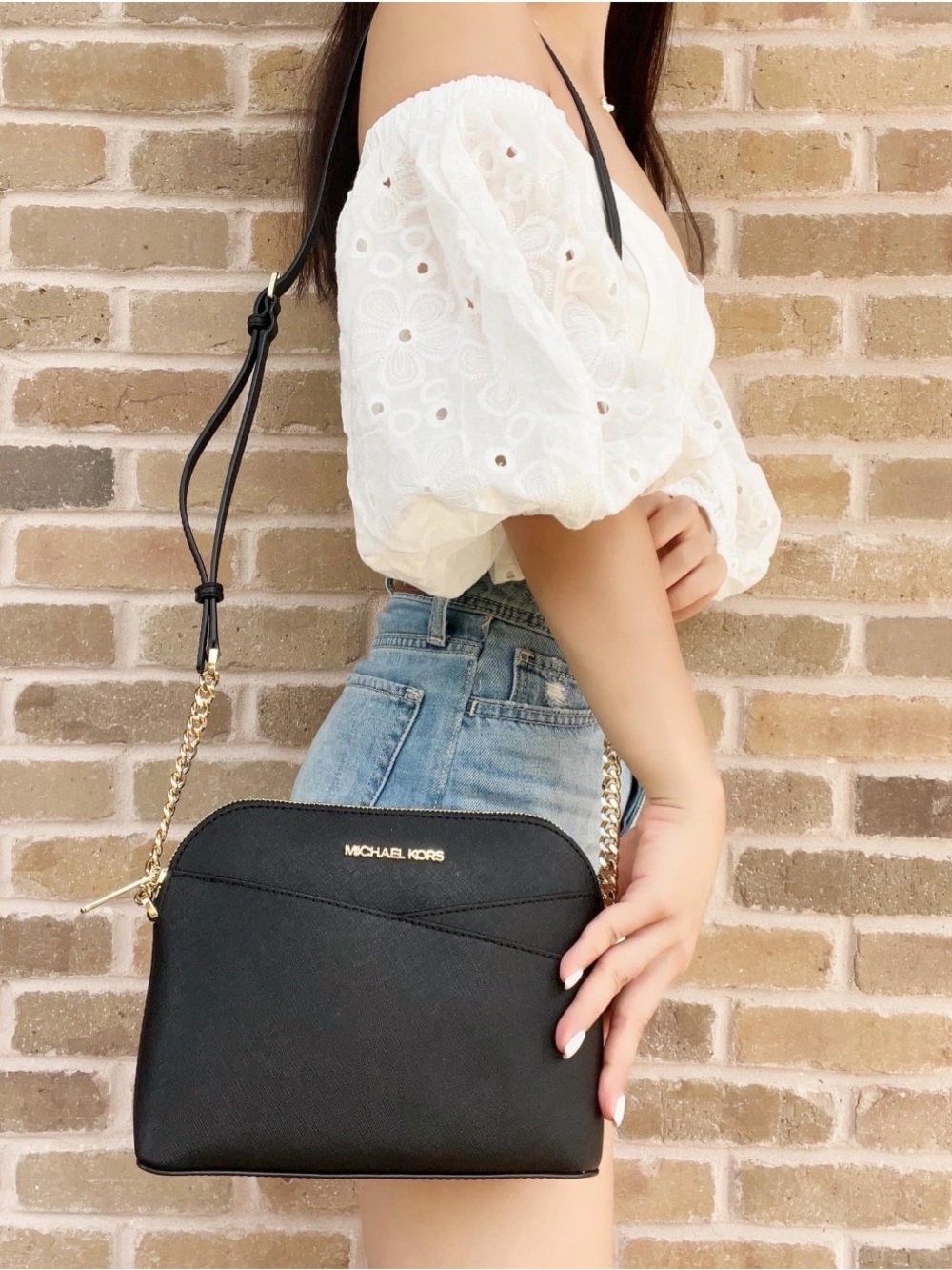 Michael Kors Black Crossbody with Gold Chain Accents